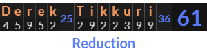 "Derek Tikkuri" = 61 (Reduction)