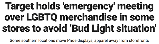 Target holds 'emergency' meeting over LGBTQ merchandise in some stores to avoid ‘Bud Light situation’ Some southern locations move Pride displays, apparel away from storefronts