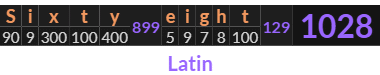 "Sixty eight" = 1028 (Latin)