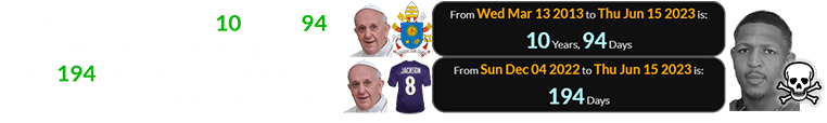 Lewis III passed away 10 years, 94 days after Francis became the Pope and 194 days after the anniversary of his Ravens jersey: