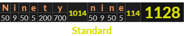 "Ninety nine" = 1128 (Standard)