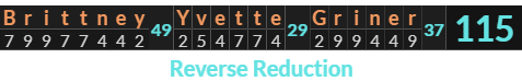 "Brittney Yvette Griner" = 115 (Reverse Reduction)