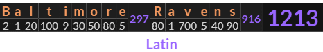 "Baltimore Ravens" = 1213 (Latin)