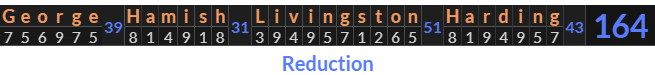 "George Hamish Livingston Harding" = 164 (Reduction)