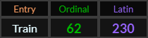 Train = 62 Ordinal and 230 Latin