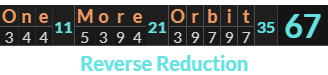 "One More Orbit" = 67 (Reverse Reduction)