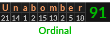 "Unabomber" = 91 (Ordinal)