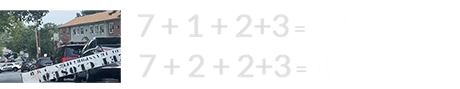 7 + 1 + 2+3 = 13 and 7 + 2 + 2+3 = 14