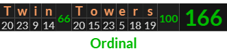 "Twin Towers" = 166 (Ordinal)