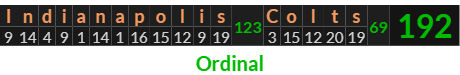 "Indianapolis Colts" = 192 (Ordinal)