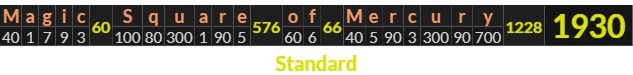 "Magic Square of Mercury" = 1930 (Standard)