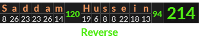 "Saddam Hussein" = 214 (Reverse)