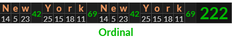 "New York New York" = 222 (Ordinal)