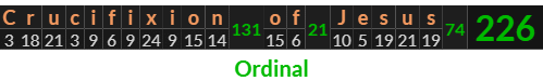 "Crucifixion of Jesus" = 226 (Ordinal)