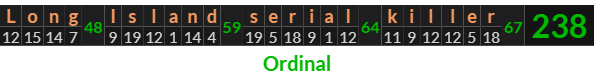 "Long Island serial killer" = 238 (Ordinal)