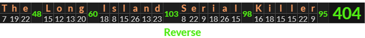 "The Long Island Serial Killer" = 404 (Reverse)