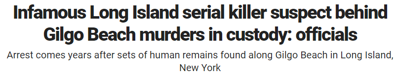 Infamous Long Island serial killer suspect behind Gilgo Beach murders in custody: officials