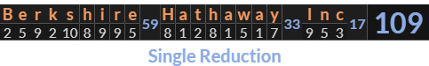 "Berkshire Hathaway Inc" = 109 (Single Reduction)