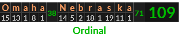 "Omaha Nebraska" = 109 (Ordinal)