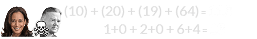 (10) + (20) + (19) + (64) = 113 and 1+0 + 2+0 + 6+4 = 13