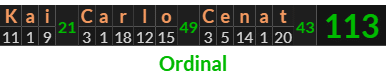 "Kai Carlo Cenat" = 113 (Ordinal)