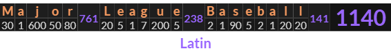 "Major League Baseball" = 1140 (Latin)