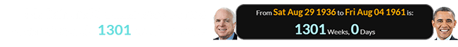 McCain and Obama were born a span of exactly 1301 weeks apart: