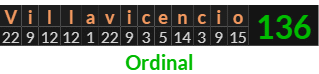 "Villavicencio" = 136 (Ordinal)