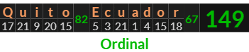 "Quito Ecuador" = 149 (Ordinal)
