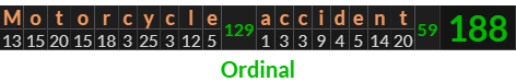 "Motorcycle accident" = 188 (Ordinal) 