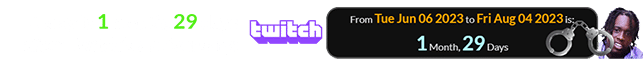 Today is 1 month, 29 days after Twitch’s anniversary: