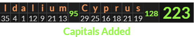 "Idalium Cyprus" = 223 (Capitals Added)