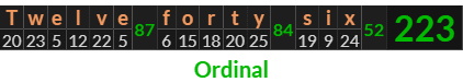 "Twelve forty six" = 223 (Ordinal)