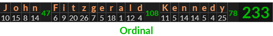 "John Fitzgerald Kennedy" = 233 (Ordinal)