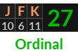 "JFK" = 27 (Ordinal)