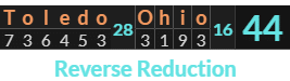 "Toledo Ohio" = 44 (Reverse Reduction)