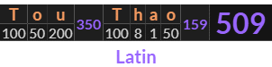 "Tou Thao" = 509 (Latin)
