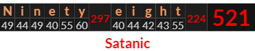 "Ninety eight" = 521 (Satanic)