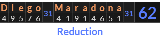 "Diego Maradona" = 62 (Reduction)