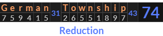 "German Township" = 74 (Reduction)