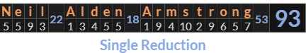 "Neil Alden Armstrong" = 93 (Single Reduction)