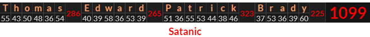 "Thomas Edward Patrick Brady" = 1099 (Satanic)