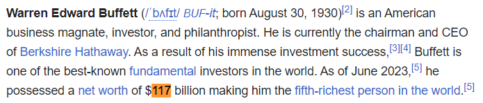 As of June 2023,[5] he possessed a net worth of $117 billion making him the fifth-richest person in the world.