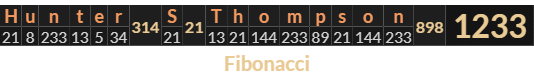 "Hunter S Thompson" = 1233 (Fibonacci)