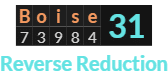 "Boise" = 31 (Reverse Reduction)