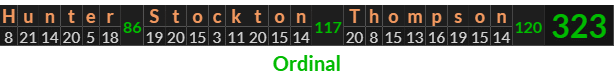 "Hunter Stockton Thompson" = 323 (Ordinal)