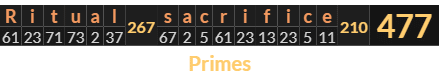 "Ritual sacrifice" = 477 (Primes)