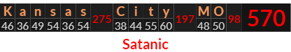 "Kansas City MO" = 570 (Satanic)