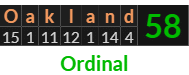 "Oakland" = 58 (Ordinal)