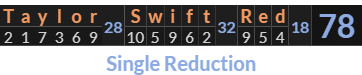 "Taylor Swift Red" = 78 (Single Reduction)